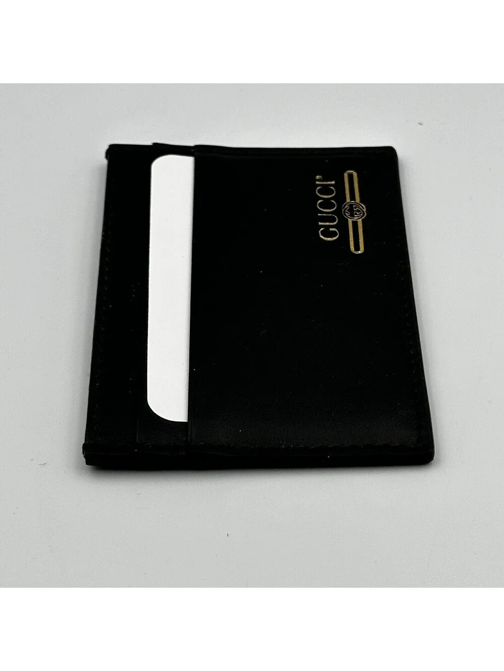 Authentic GUCCI Plutone Calfskin Logo Card Holder Black Brand New